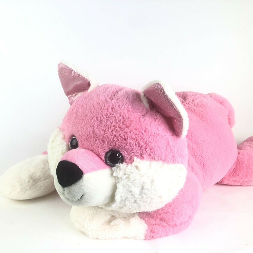 Justice Jumbo Pink Fox Plush Laying Down Huge Large Body Pillow 36" Glitter Eyes